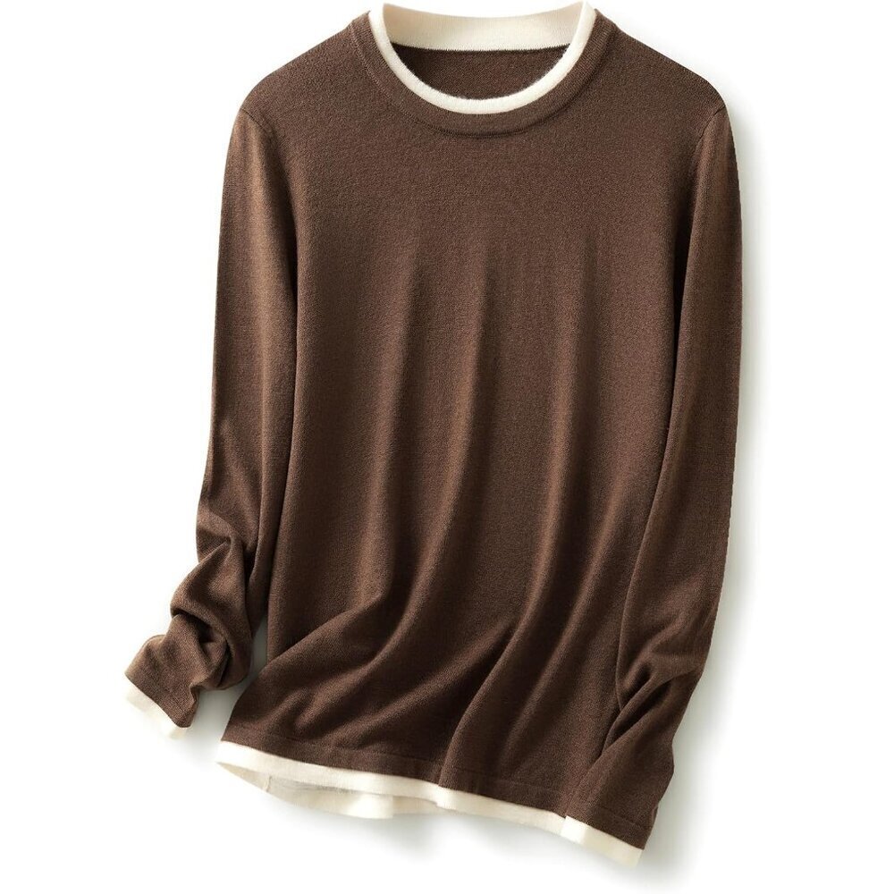 Women's Merino Wool Blend Sweater Fall Winter Crewneck Long Sleeve Knit